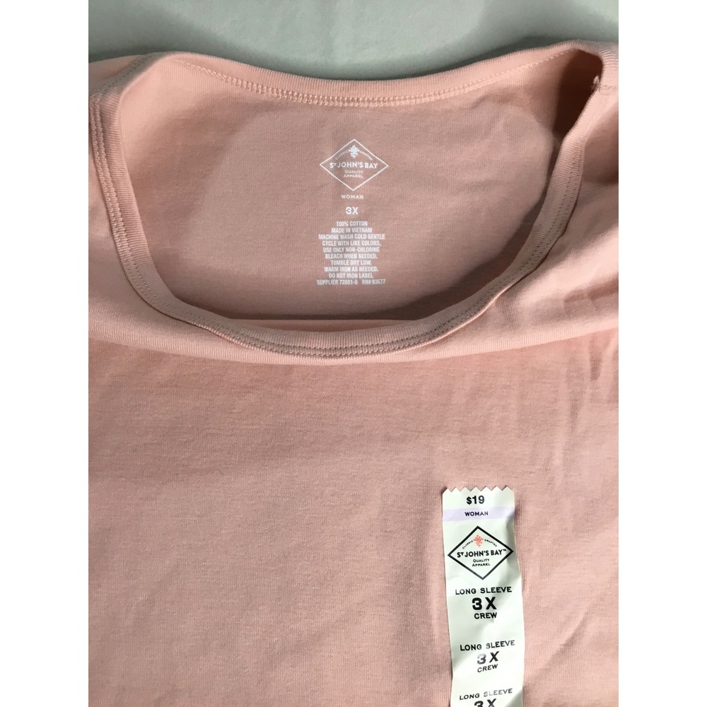St Johns Bay Women's Pink Long Sleeve Crew Neck Basic T-Shirt‎ Top 3X NWT - Picture 6 of 6